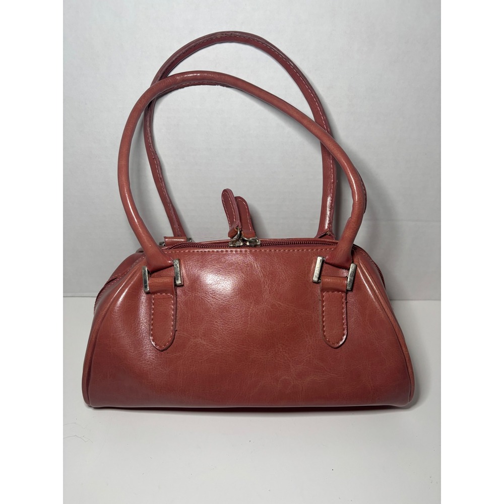 Vintage Style Mini Bowler Bag Terracotta Red Brown Faux Leather Y2K Satchel